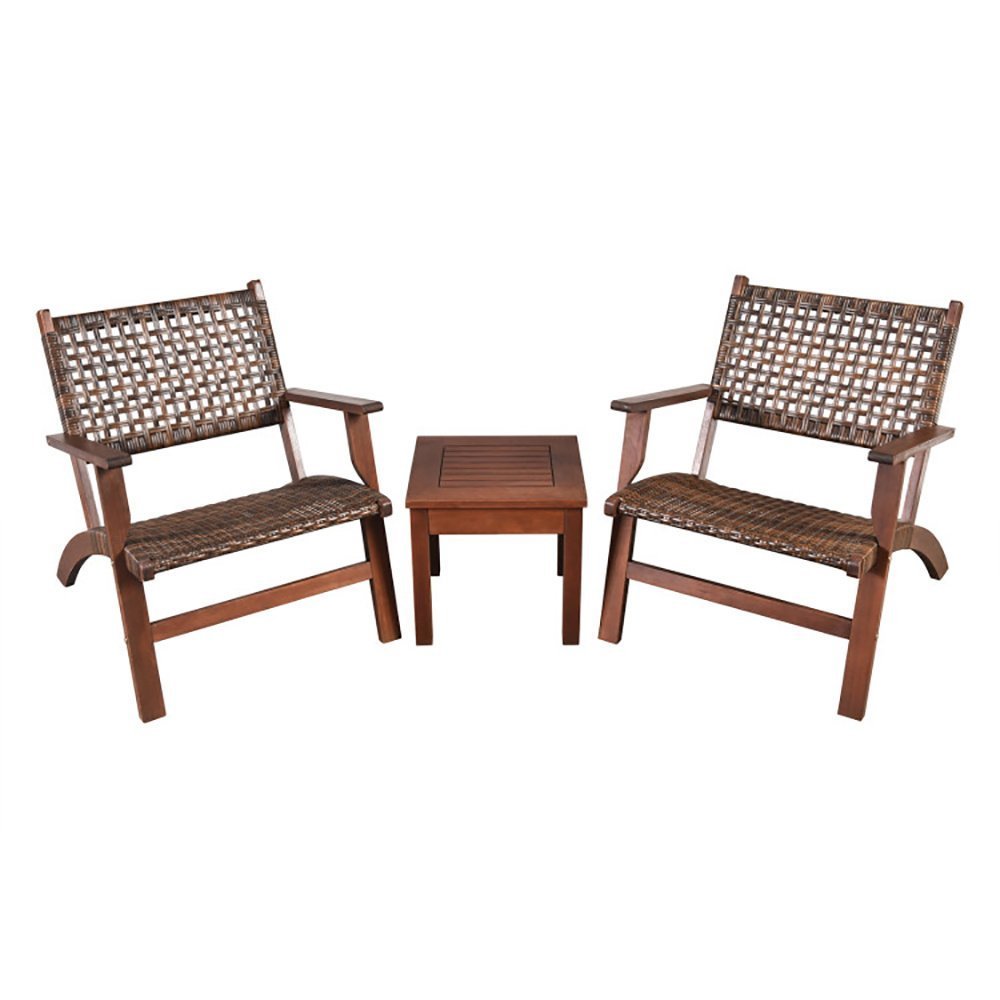 3 Pieces Outdoor Wooden Patio Rattan Furniture Set - Image 7