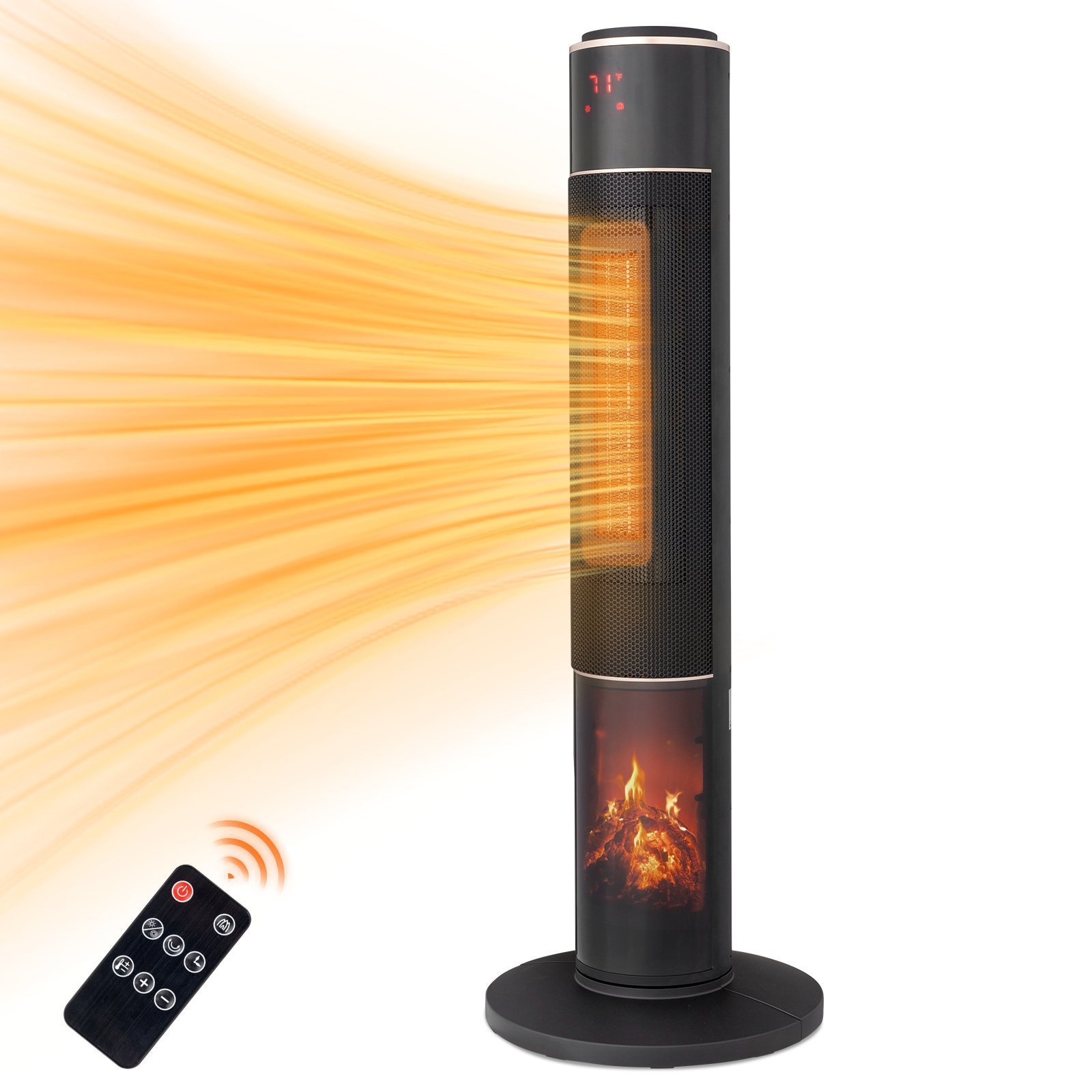 33inch Tower Space Heater With 3D Flame, 1500W Portable Electric Heater With Thermostat, 60 Degrees Oscillation, Timer, Remote Control, For Indoor Bedroom Office Home, Black - Image 10