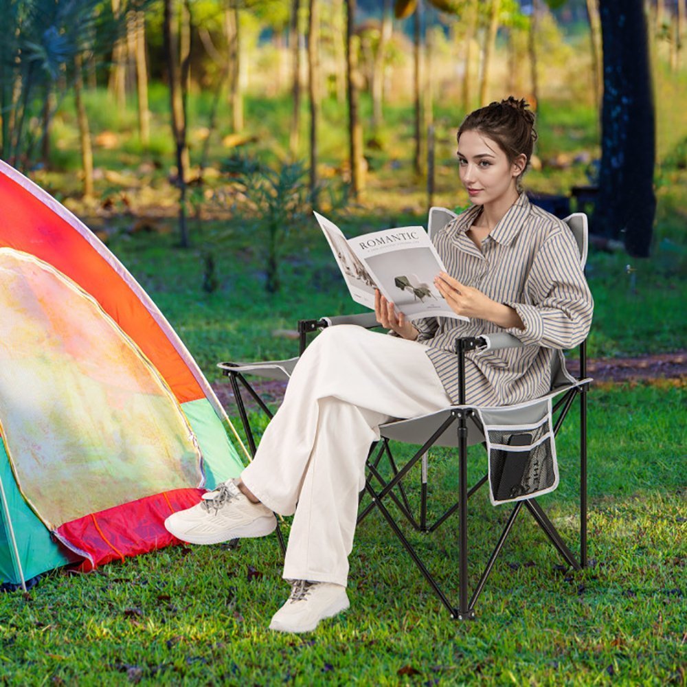 Oversized Camping Chair With Side Table And 2 Storage Pockets PU Coated Oxford Cloth For Camping, RV Trip Or Family Travel - Image 9
