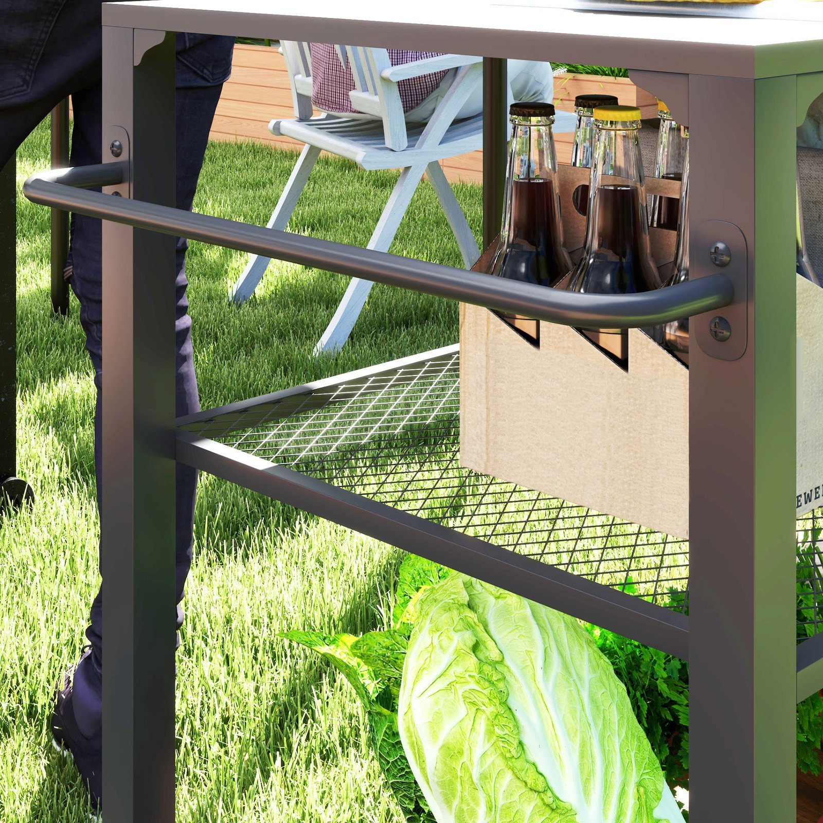 3-Tier Outdoor Grill Cart with Storage Racks, Side Handle, Movable Pizza Oven Table on Wheels - Image 4