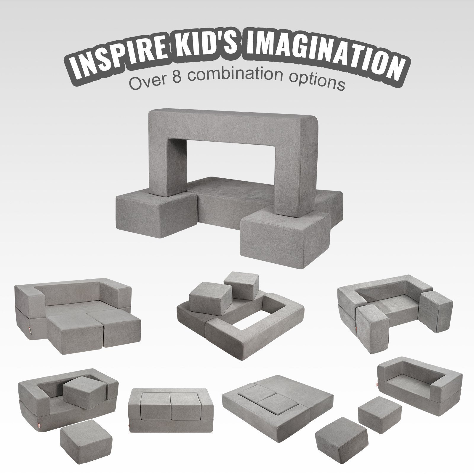 Kids Couch, 4Pcs Modular Kids Play Couch, Toddler Couch Sofa Bed, Kids Chair Seat Playroom Furniture, Child Sectional Sofa With Removable Cover For Kids Girls & Boys, Grey - Image 4