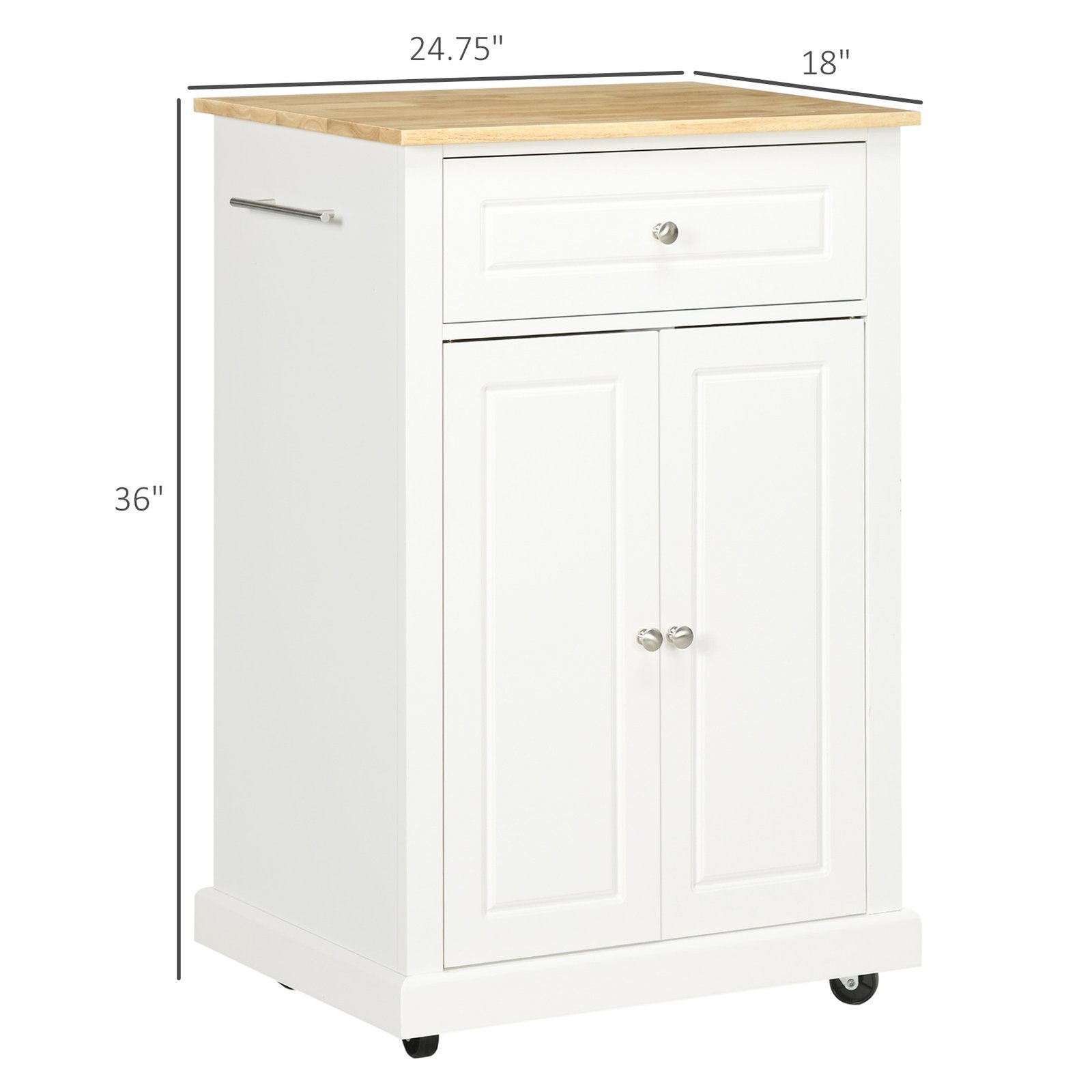 Rolling Kitchen Island Cart, Portable Serving Trolley Table With Drawer, Adjustable Shelf And 2 Towel Racks, Cream White - Image 2