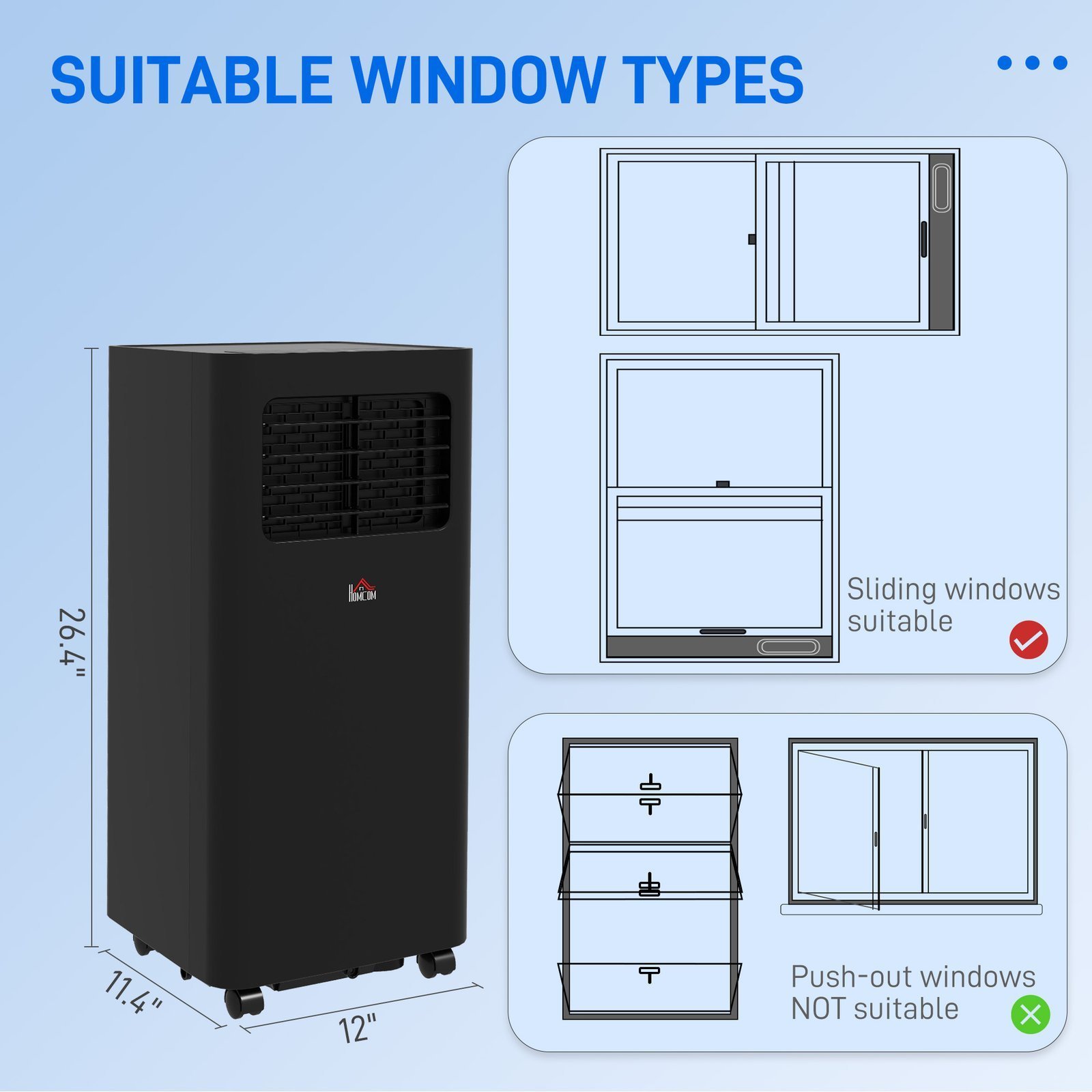 8000 BTU Mobile Air Conditioner, 345 Sq. Ft., AC Unit with Dehumidifier, Sleep, 24H Timer On/Off, Window Kit, Black - Image 5