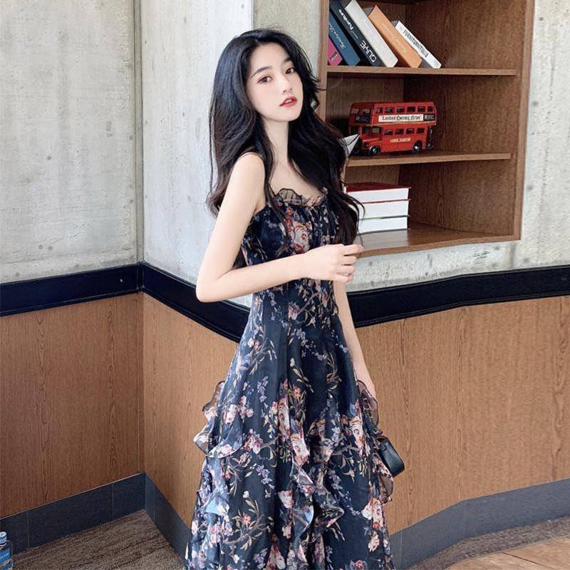 Printed A-line Skirt Summer Temperament Was Thin Suspender Skirt - Image 3
