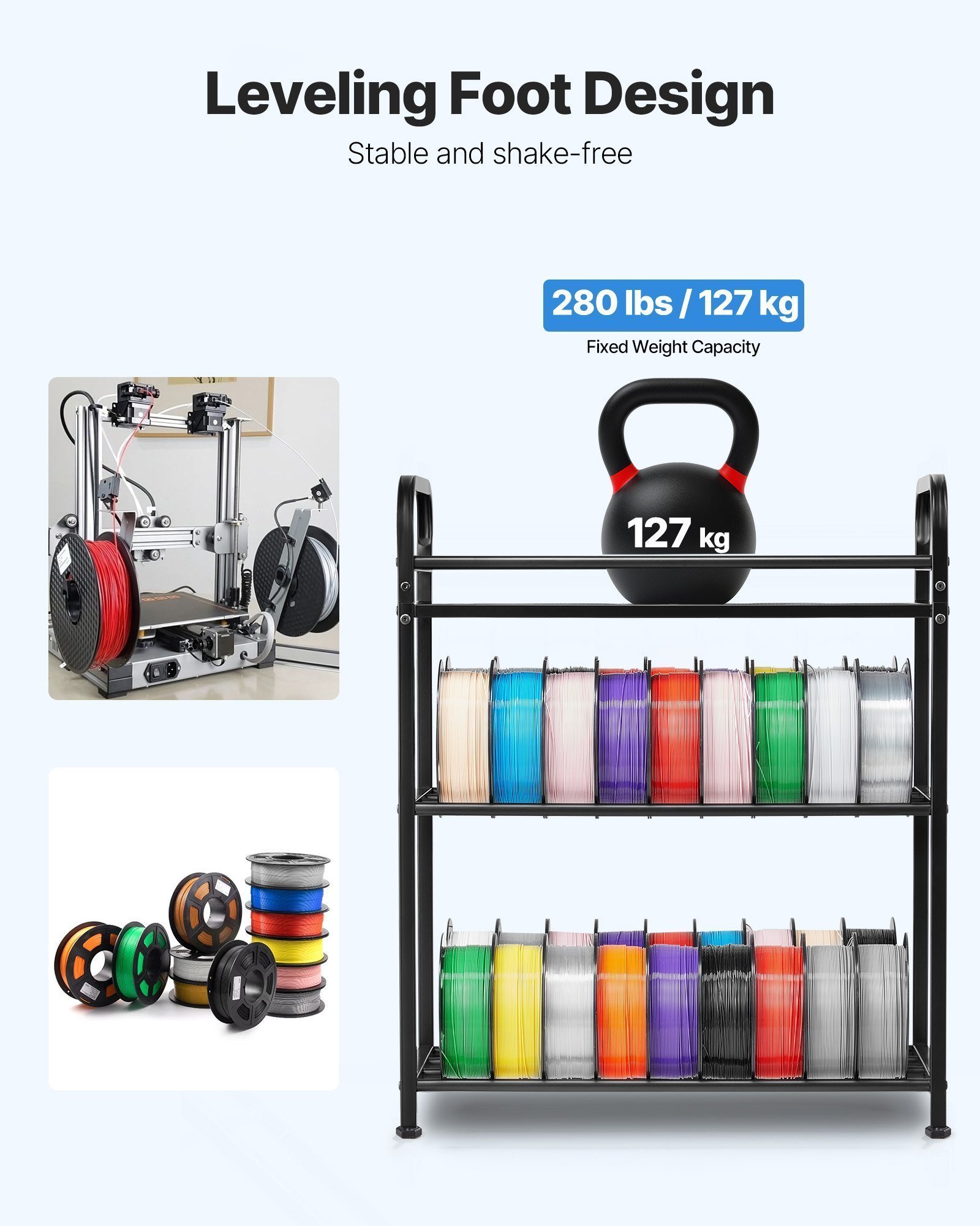 3D Printer Filament Storage Rack, 3 Tier Heavy Duty Storage Shelf, Rolling Filament Spool Holders Racks With Wheels, Filaments Organzied For 3D Printing Station, Office, Workshop (Shelf Only) - Image 2
