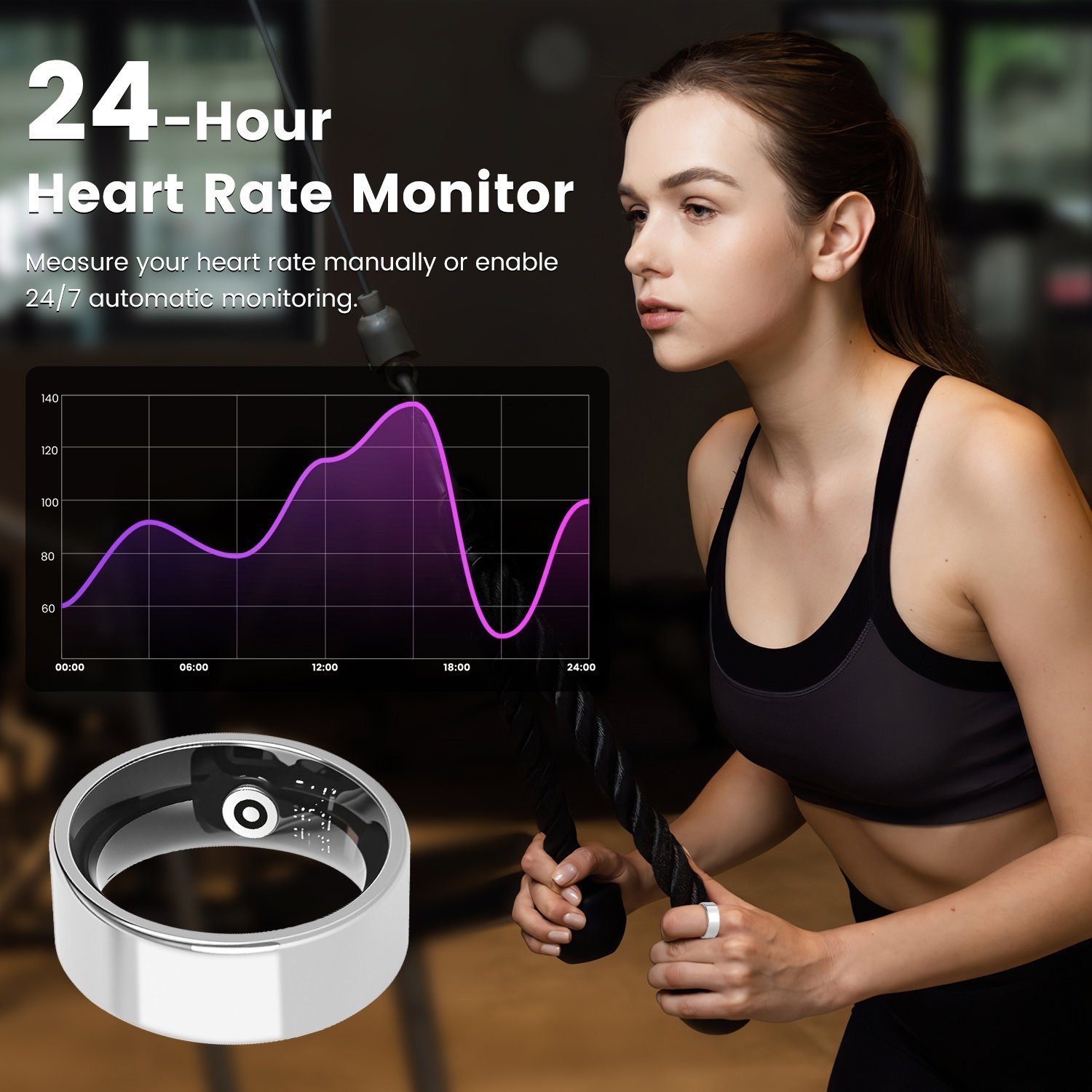 Smart Ring Health Tracker Fitness Sleep Stress HRV Tracker With Charging Case Magnetic Charging Cable For Women & Men Compatible With IOS & Android 7-Day Battery Life Size7 Size8 Size9 Size10 - Image 7