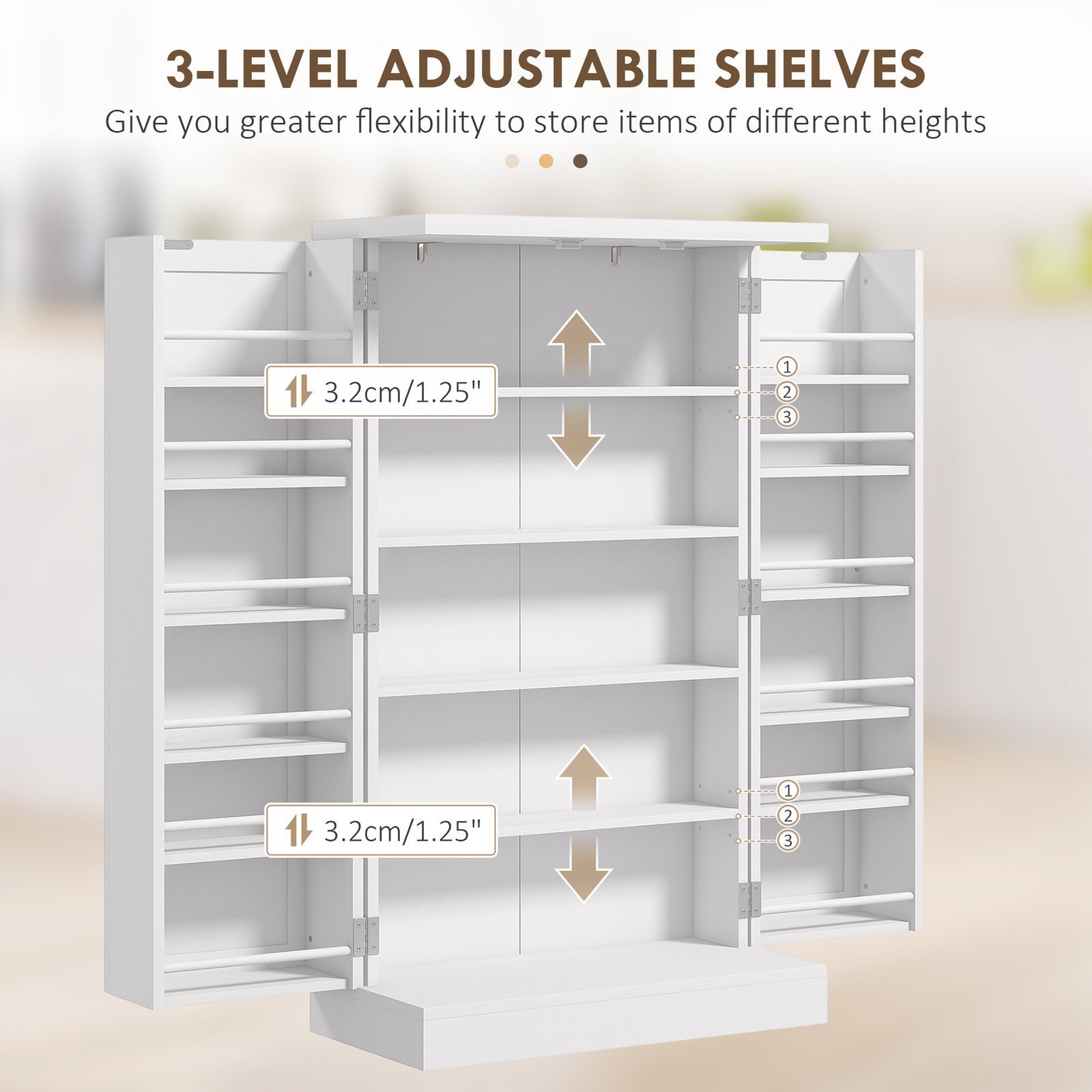 Freestanding Kitchen Pantry, Kitchen Storage Cabinet with 5-Tier Shelf, 12 Spice Racks, Adjustable Shelves, White - Image 8