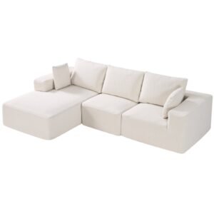 Modular Sectional Sofa, L Shaped Modular Sofa With Chaise, Cloud Sectional Couch With High Rebound Sponge And Density, Upholstered Corduroy Couch With Cushion For Living Room, Apartment, Beige