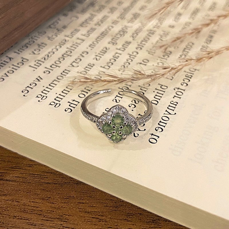 Minimalist Row Flower Series Open Ring, Sweet Fashion Floral High-end Temperament Finger Ring For Women - Image 5
