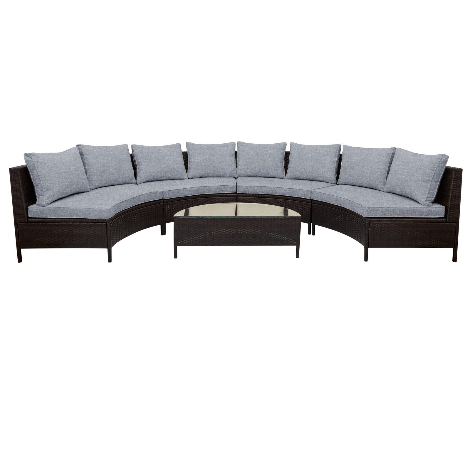 TOPMAX 5 Pieces All-Weather Brown PE Rattan Wicker Sofa Set Outdoor Patio Sectional Furniture Set Half-Moon Sofa Set With Tempered Glass Table, Grey - Image 4