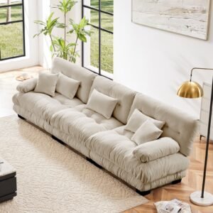 3-Seater Sectional Sofa Modular Deep Seat Sofa Couch , Chenille Sofa Soft Comfy Upholstered Furniture For Living Room, Apartment, Studio, Office,Chenille Light Coffee