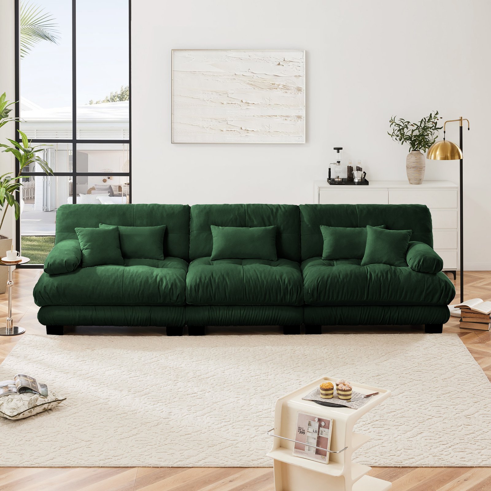 3-Seater Sectional Sofa Modular Deep Seat Sofa Couch , Chenille Sofa Soft Comfy Upholstered Furniture For Living Room, Apartment, Studio, Office,Chenille,Green - Image 4