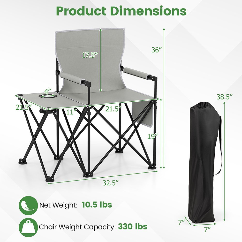 Oversized Camping Chair With Side Table And 2 Storage Pockets PU Coated Oxford Cloth For Camping, RV Trip Or Family Travel - Image 3