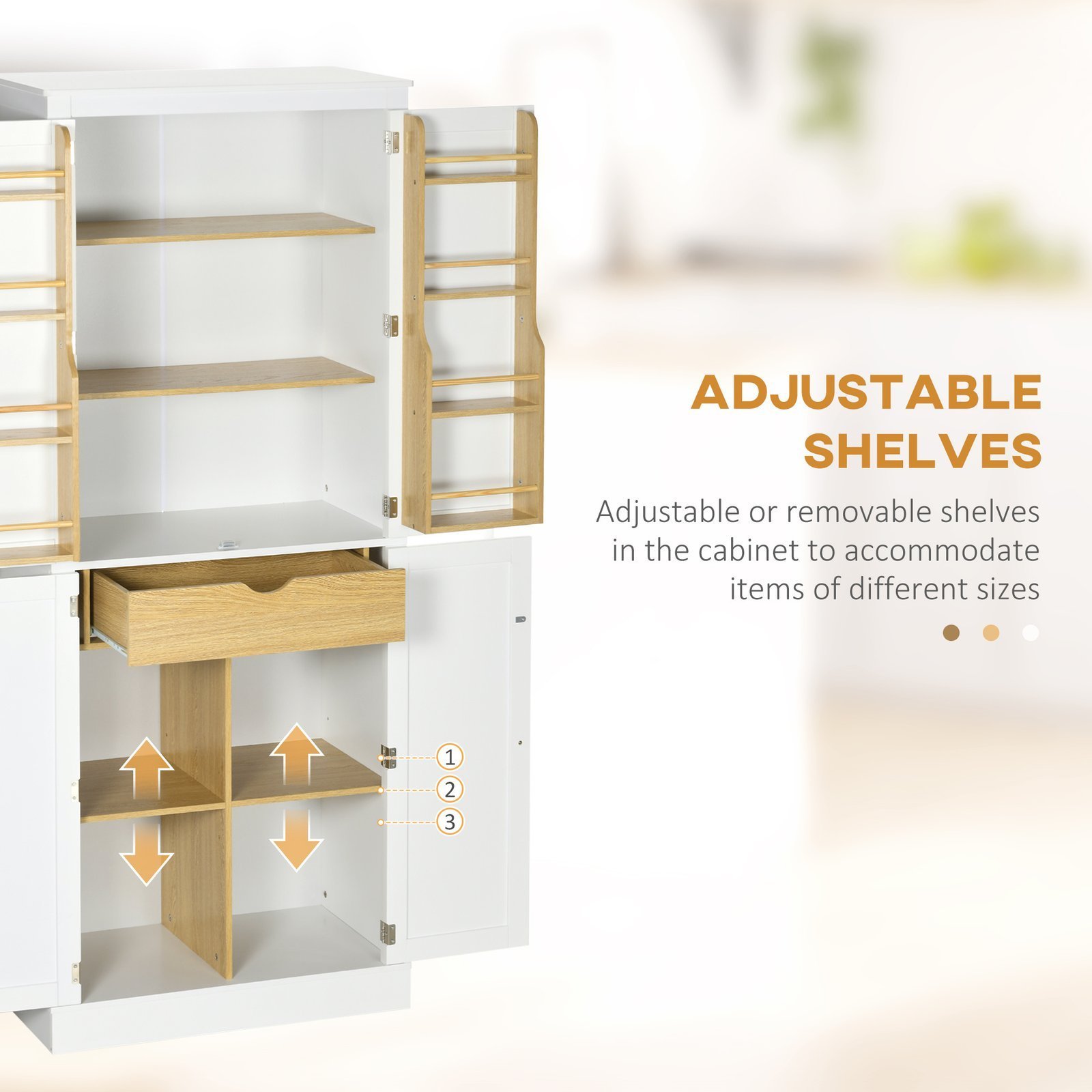 72" Kitchen Pantry Storage Cabinet, Modern Tall Kitchen Cabinet with 5-tier Storage Shelving, 8 Spice Racks, Drawer - Image 2
