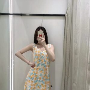 Early Autumn  High-waist Sling Diamond Crochet Mini Dress Casual Short Skirt