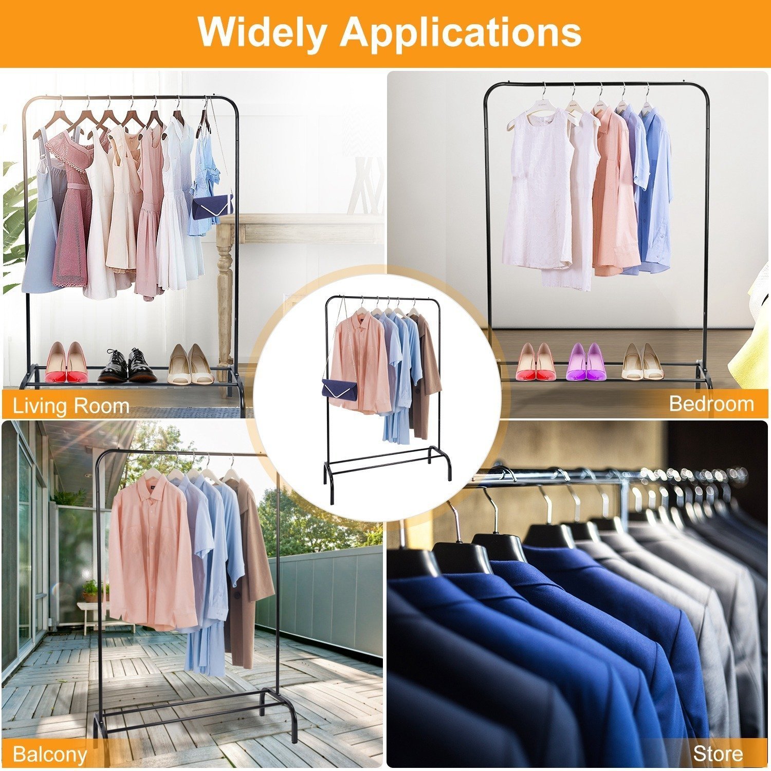 1Pc 33lbs Loading Garment Racks Freestanding Clothing Racks Clothes Rack Stands Organizer With Bottom Shelf For Dormitory Home - Image 6