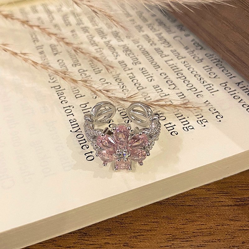 Minimalist Row Flower Series Open Ring, Sweet Fashion Floral High-end Temperament Finger Ring For Women - Image 8