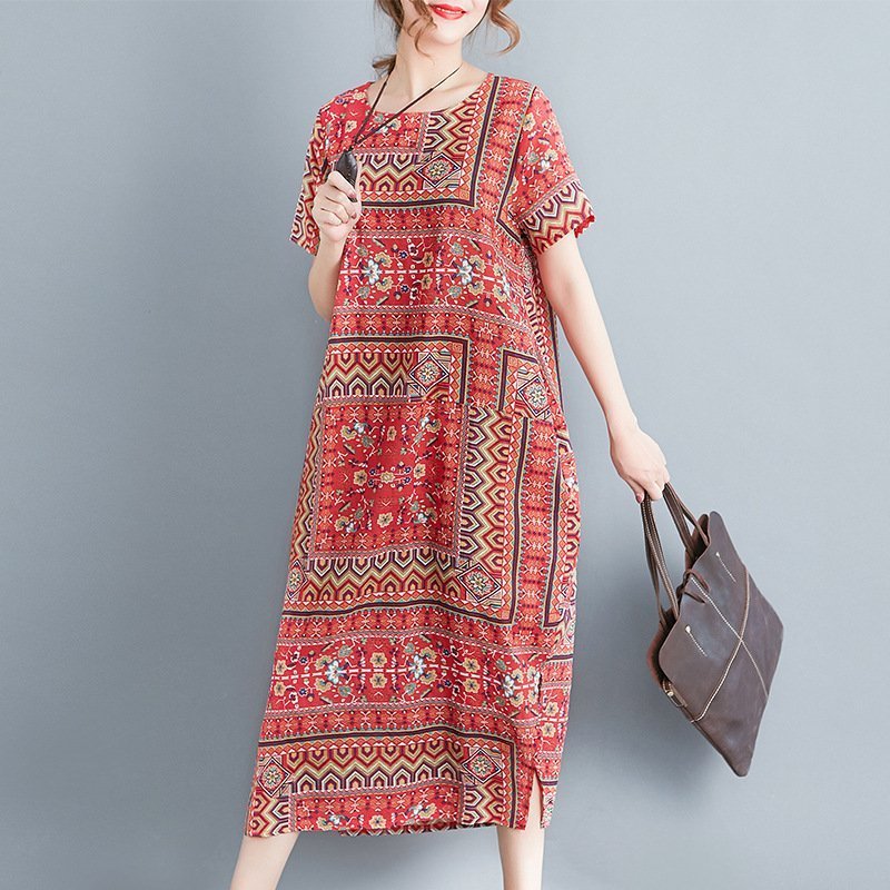 Literary Retro Loose Print Ethnic Style Dress For Women - Image 4