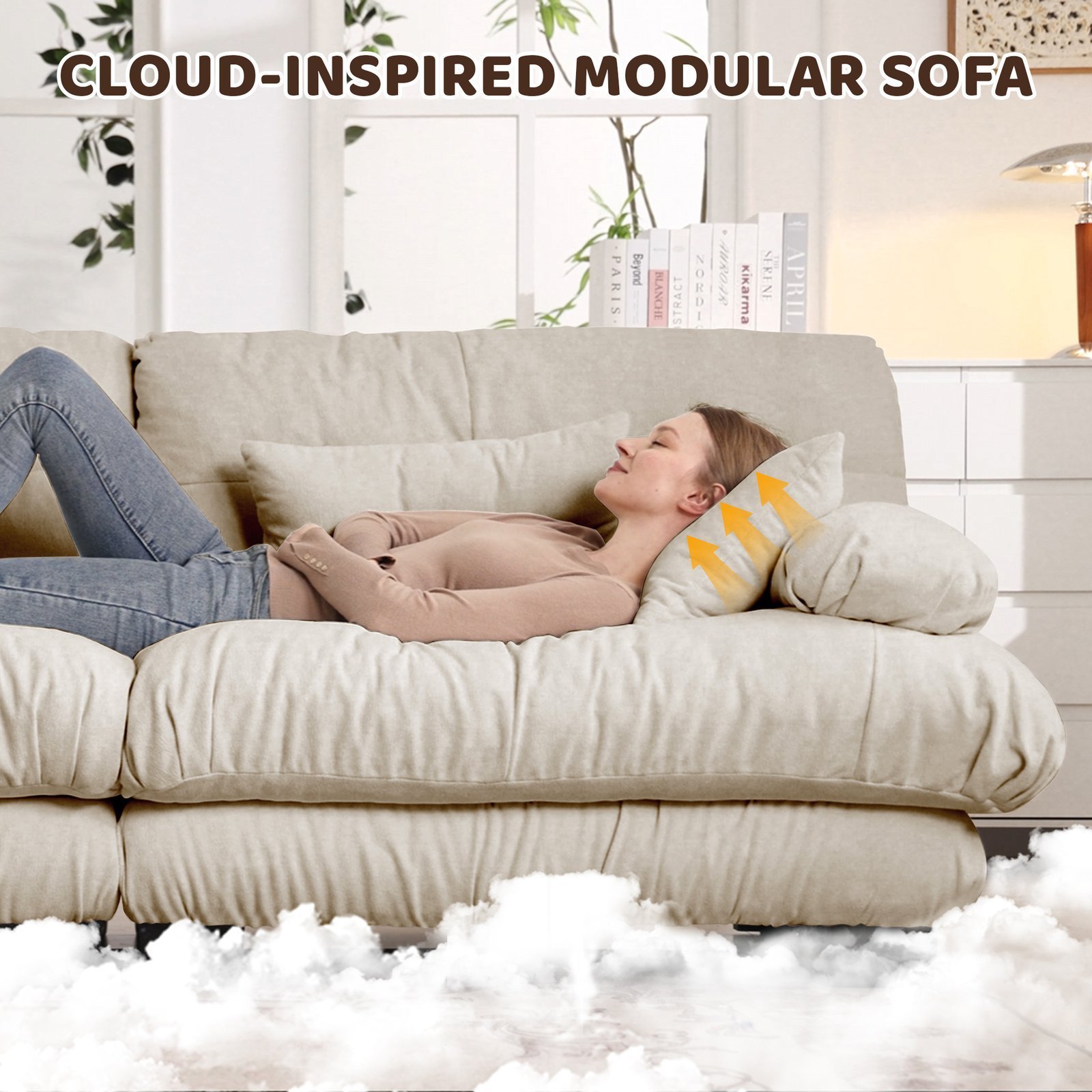 3-Seater Sectional Sofa Modular Deep Seat Sofa Couch , Chenille Sofa Soft Comfy Upholstered Furniture For Living Room, Apartment, Studio, Office,Chenille Light Coffee - Image 5