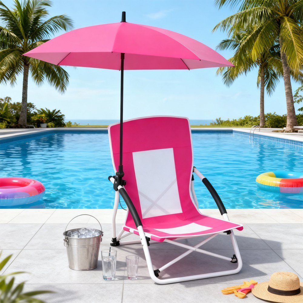 Beach Umbrella Chair For Adults With Adjustable Parasol UPF 50 Tear-proof 600D Oxford Fabric With PVC - Image 3