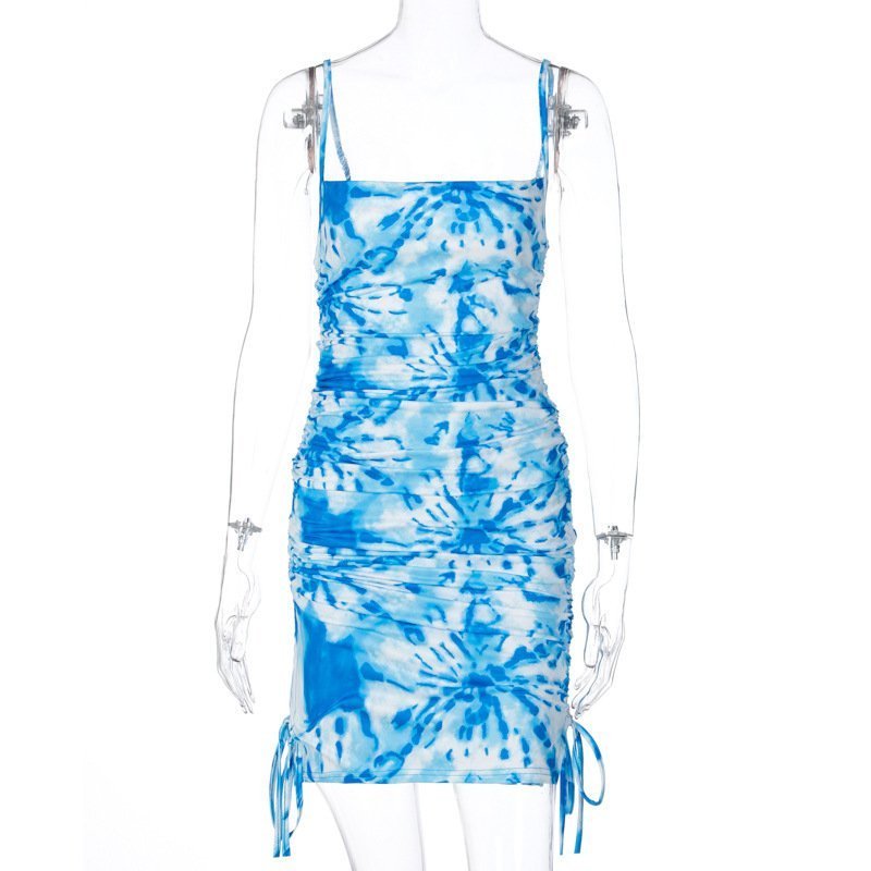European And American Personality Fashion Drawstring Sling Dress Women Autumn And Winter Print - Image 3