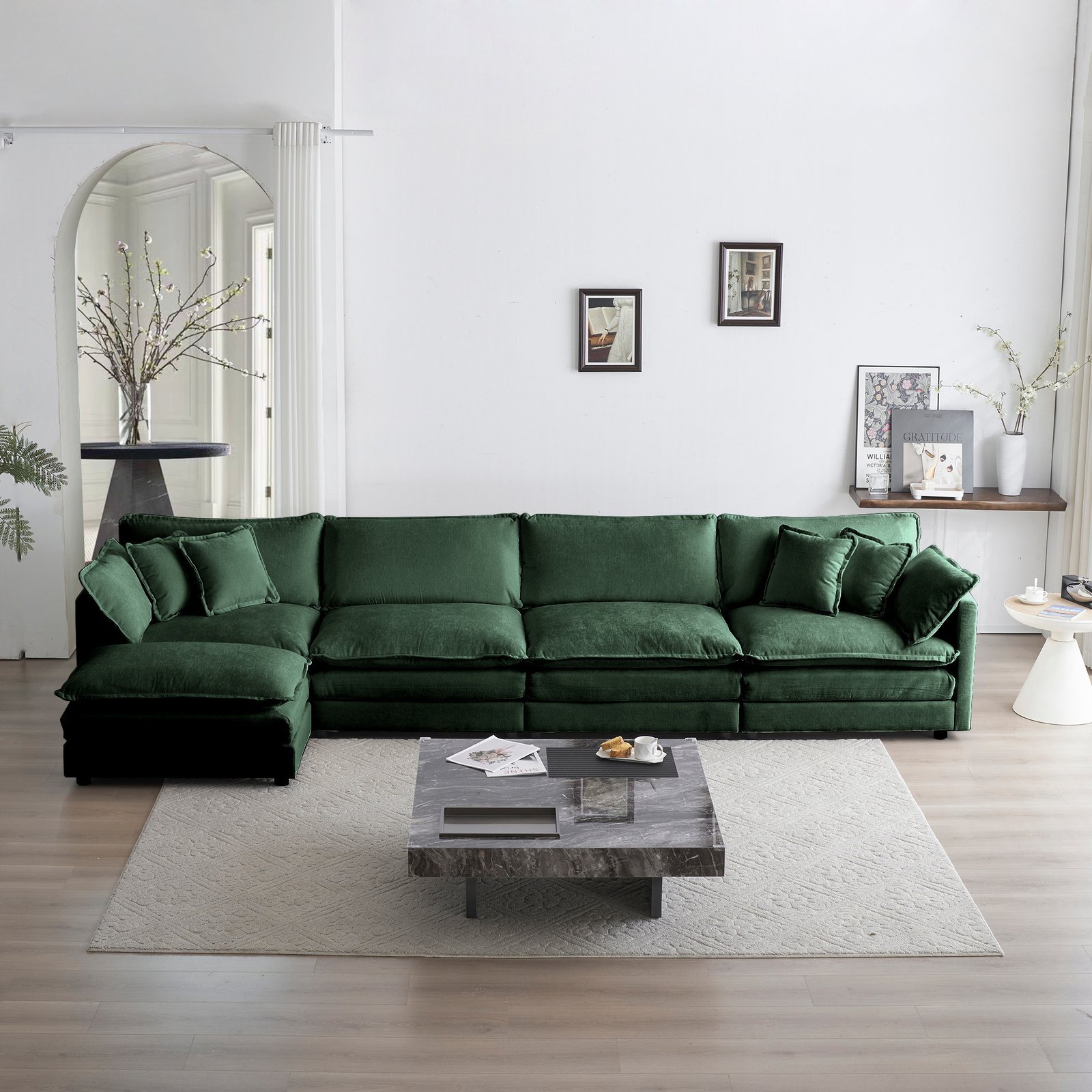 Modular Sectional Sofa For Living Room,U Shaped Couch 5 Seater Convertible Sectional Couch With 1 Ottoman ,Green Chenille - Image 2