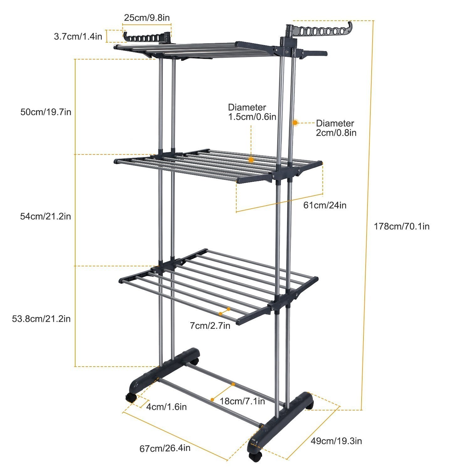 1Pc Clothes Drying Rack Rolling Collapsible Laundry Dryer Hanger Stand Rail Shelve Wardrobe Clothing Drying Racks With Dual Side Wings - Image 2