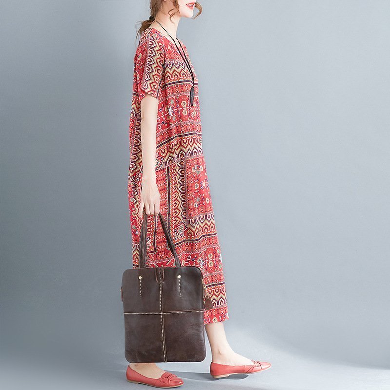 Literary Retro Loose Print Ethnic Style Dress For Women - Image 2