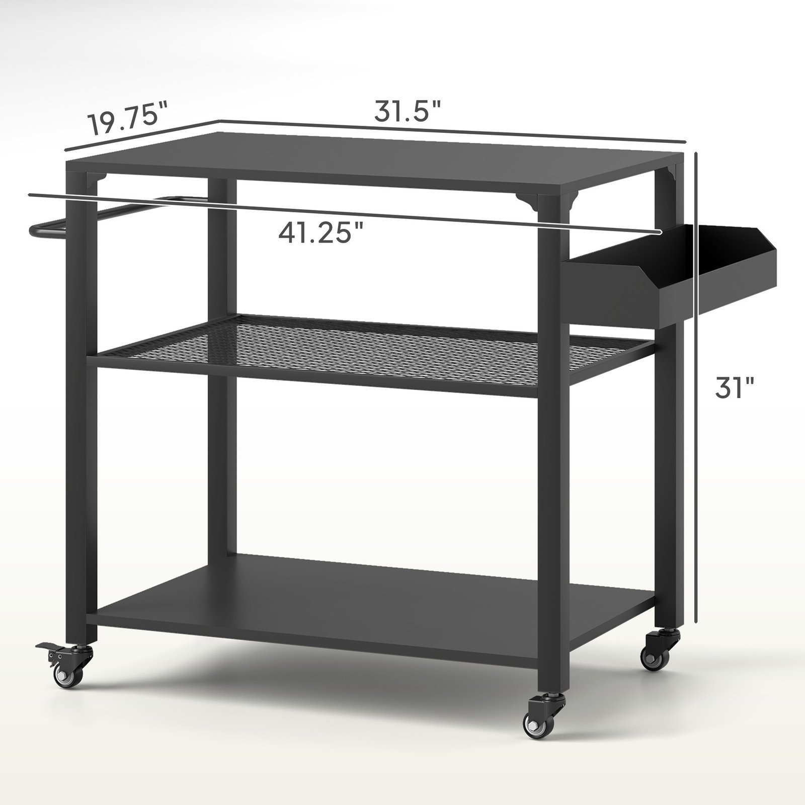 3-Tier Outdoor Grill Cart with Storage Racks, Side Handle, Movable Pizza Oven Table on Wheels - Image 2