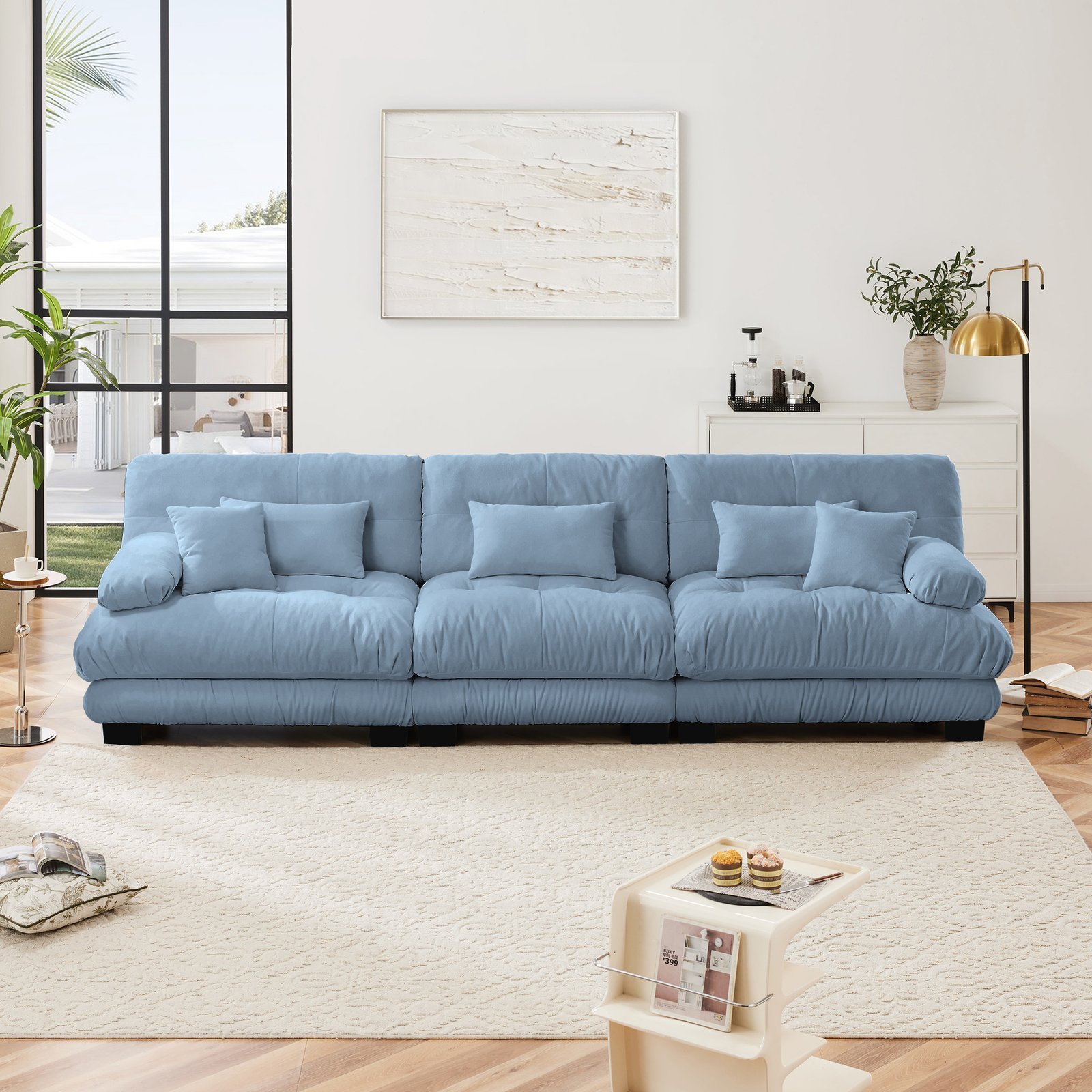 3-Seater Sectional Sofa Modular Deep Seat Sofa Couch , Chenille Sofa Soft Comfy Upholstered Furniture For Living Room, Apartment, Studio, Office,Chenille Blue - Image 2