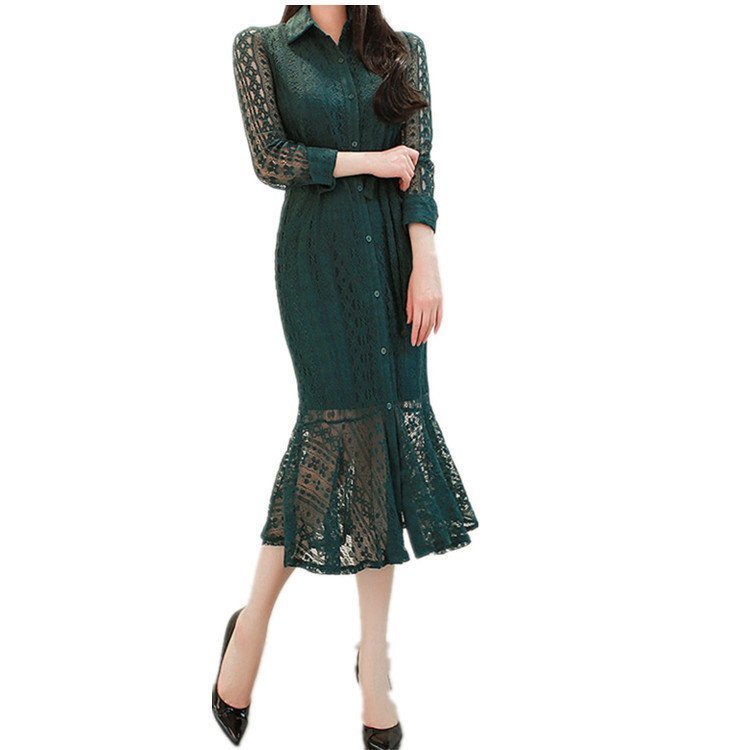 Early Autumn Pure Color Shirt-style Lace Fish - Image 4