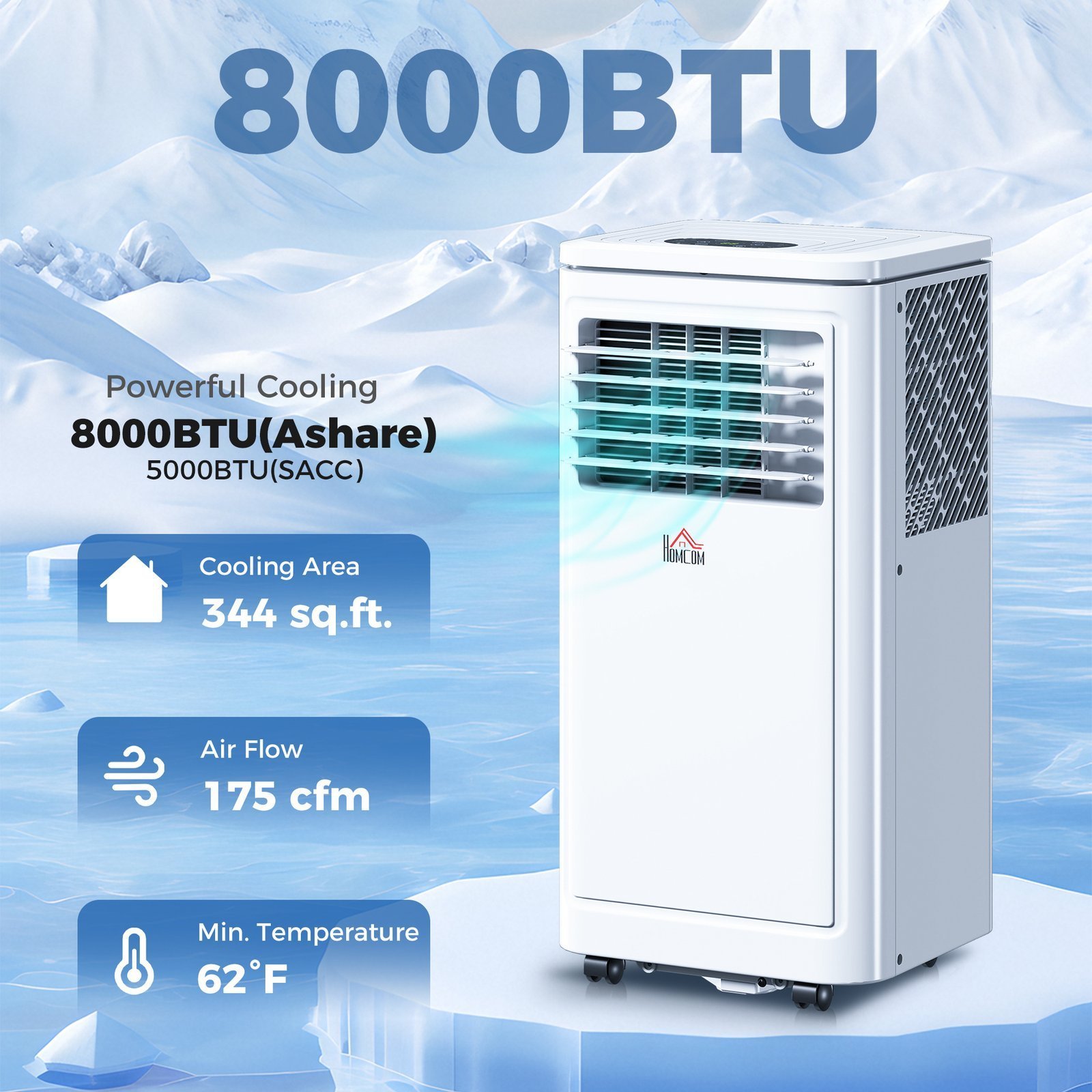 8,000 BTU Portable AC Unit for Apartment , Compact, Movable & Evaporative Cooler for Small Spaces, White - Image 2