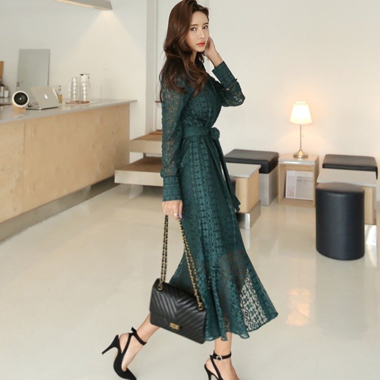 Early Autumn Pure Color Shirt-style Lace Fish - Image 5