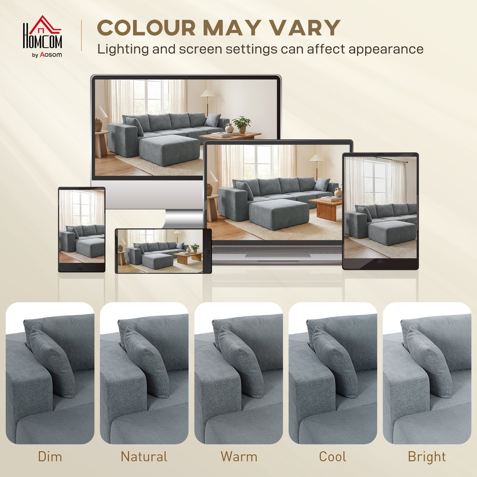 Modular Sectional Sofa, Boneless U-Shape Sectional Couch with 2 Ottomans, Dark Gray - Image 3