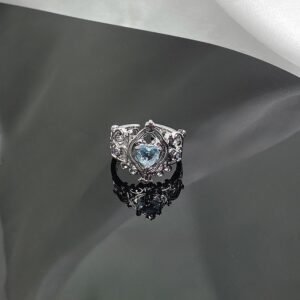 Trendy Lake Blue Zircon Ring Retro Light Luxury Temperament Band