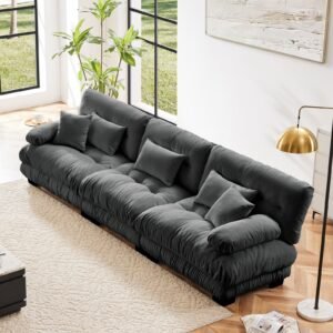 3-Seater Sectional Sofa Modular Deep Seat Sofa Couch , Chenille Sofa Soft Comfy Upholstered Furniture For Living Room, Apartment, Studio, Office,Chenille Gray