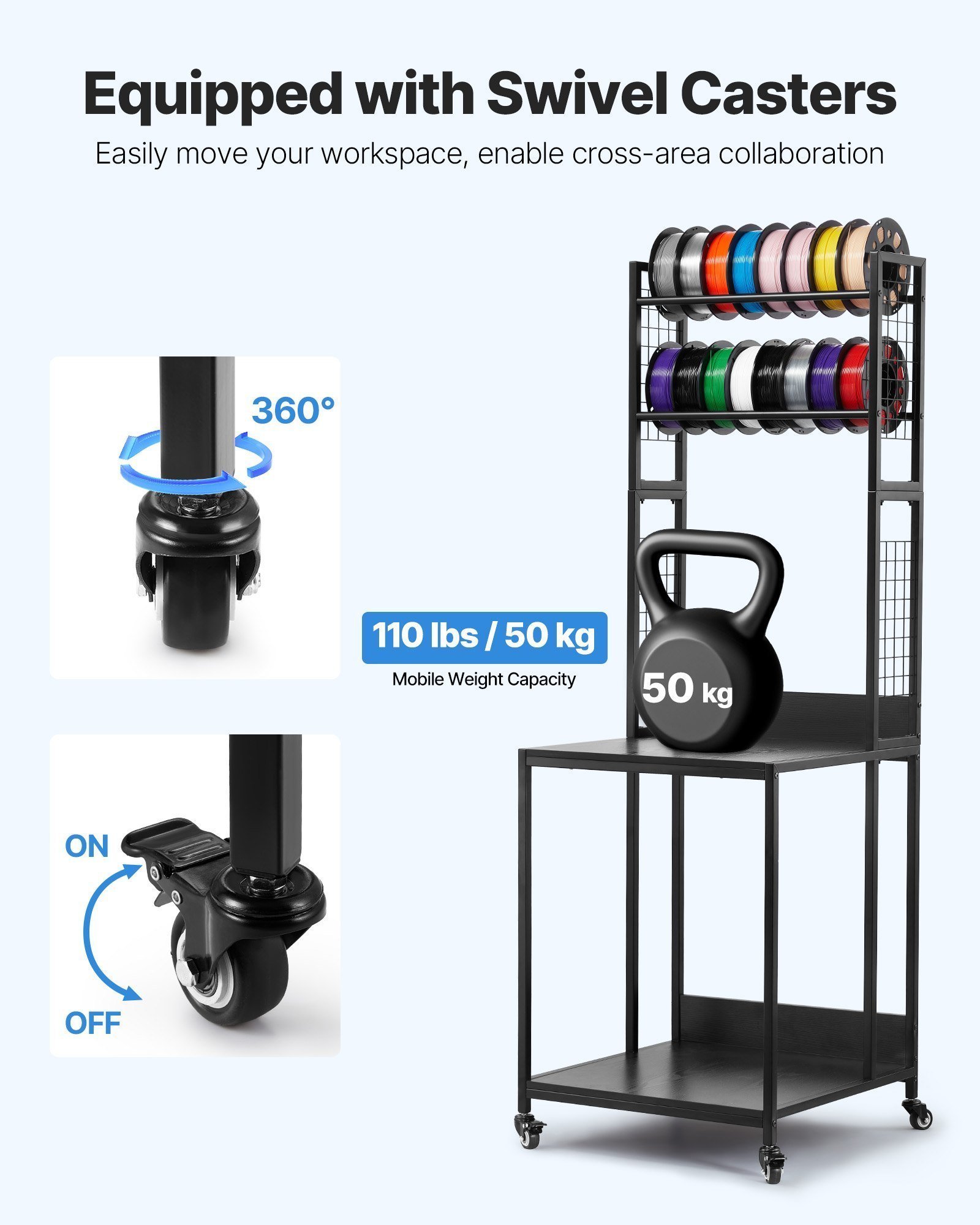 3D Printer Filament Storage Rack, 4-Tier 3D Printer Stand With Filament Storage, Spools Holder Racks Cart With Wheels, Filaments Organzied For 3D Printing Station, Office, Workshop (Shelf Only) - Image 4