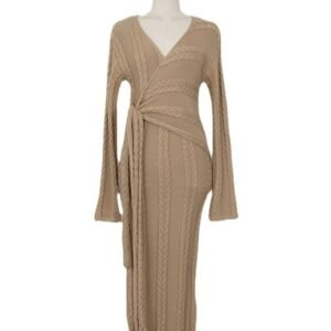 Winter  Korean Style Temperament V-neck Design Sense Lace-up Waist Linen