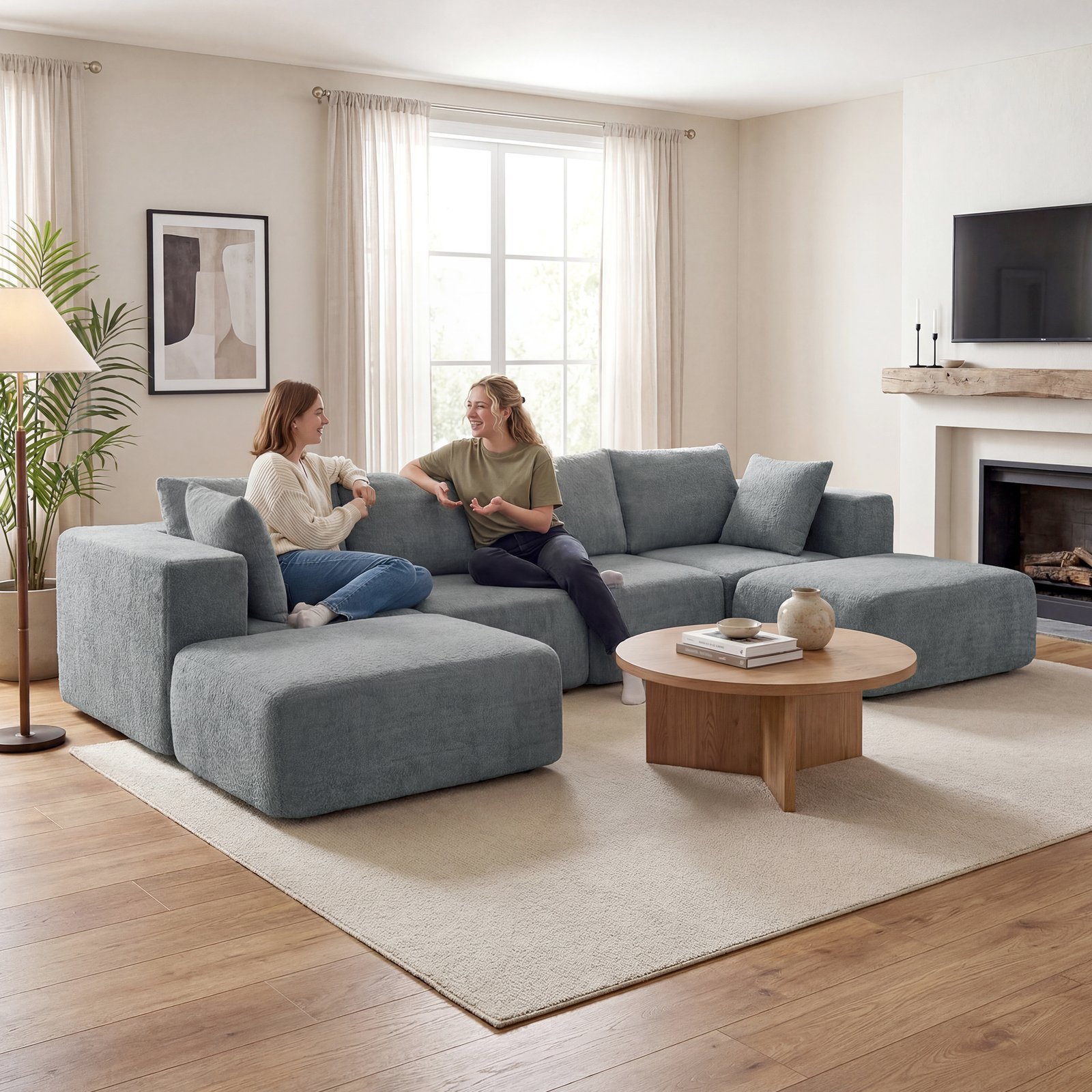 Modular Sectional Sofa, Boneless U-Shape Sectional Couch with 2 Ottomans, Dark Gray - Image 7