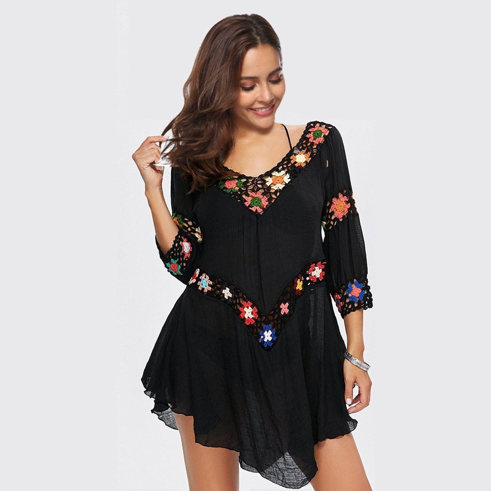 Amazon AliExpress Hot Selling Product Boho Hollow Out Hand Crocheting Flower Bikini Loose Beach Cover-up - Image 4