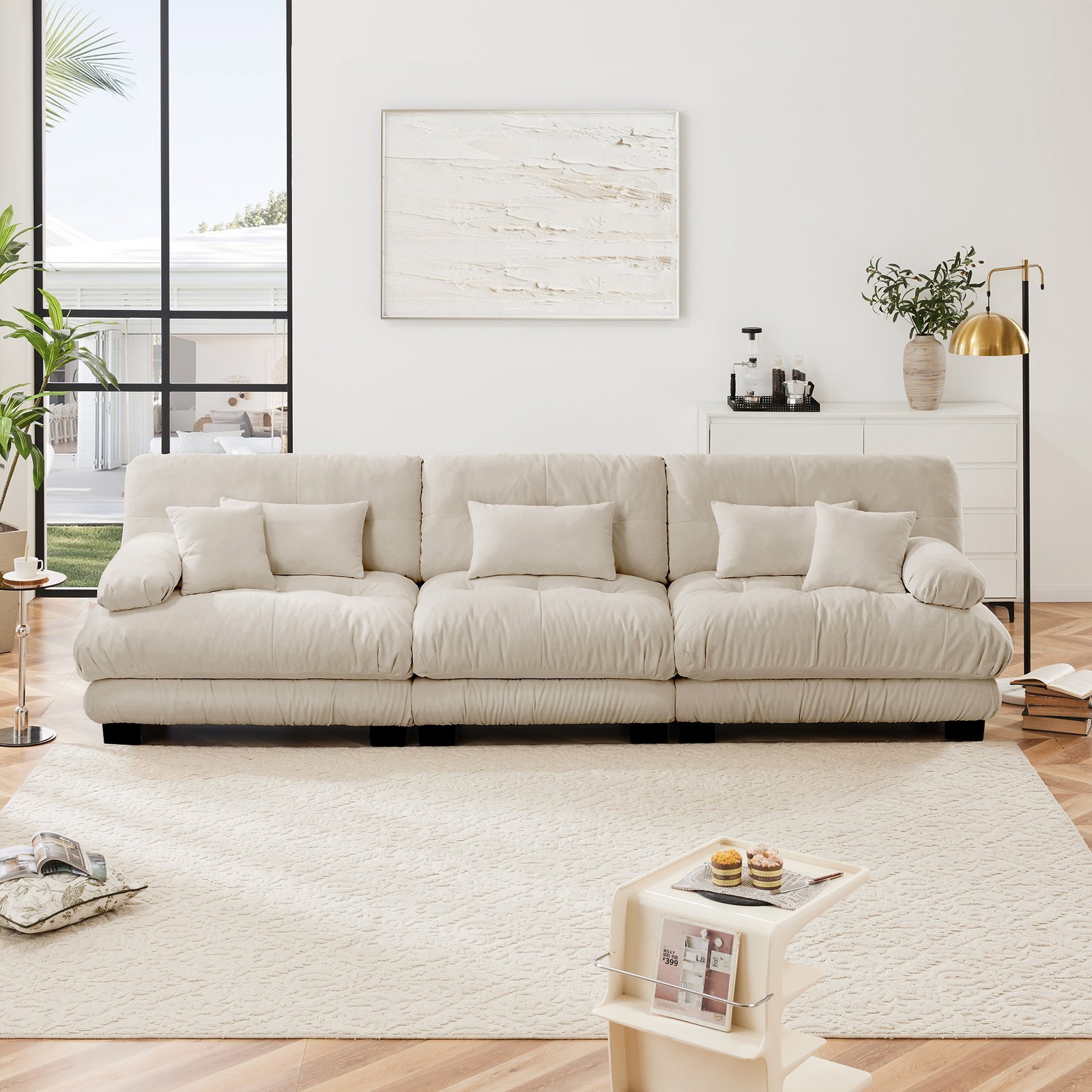 3-Seater Sectional Sofa Modular Deep Seat Sofa Couch , Chenille Sofa Soft Comfy Upholstered Furniture For Living Room, Apartment, Studio, Office,Chenille Light Coffee - Image 4
