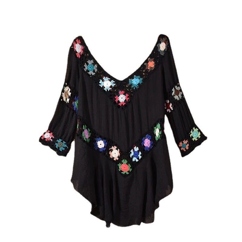 Amazon AliExpress Hot Selling Product Boho Hollow Out Hand Crocheting Flower Bikini Loose Beach Cover-up - Image 6
