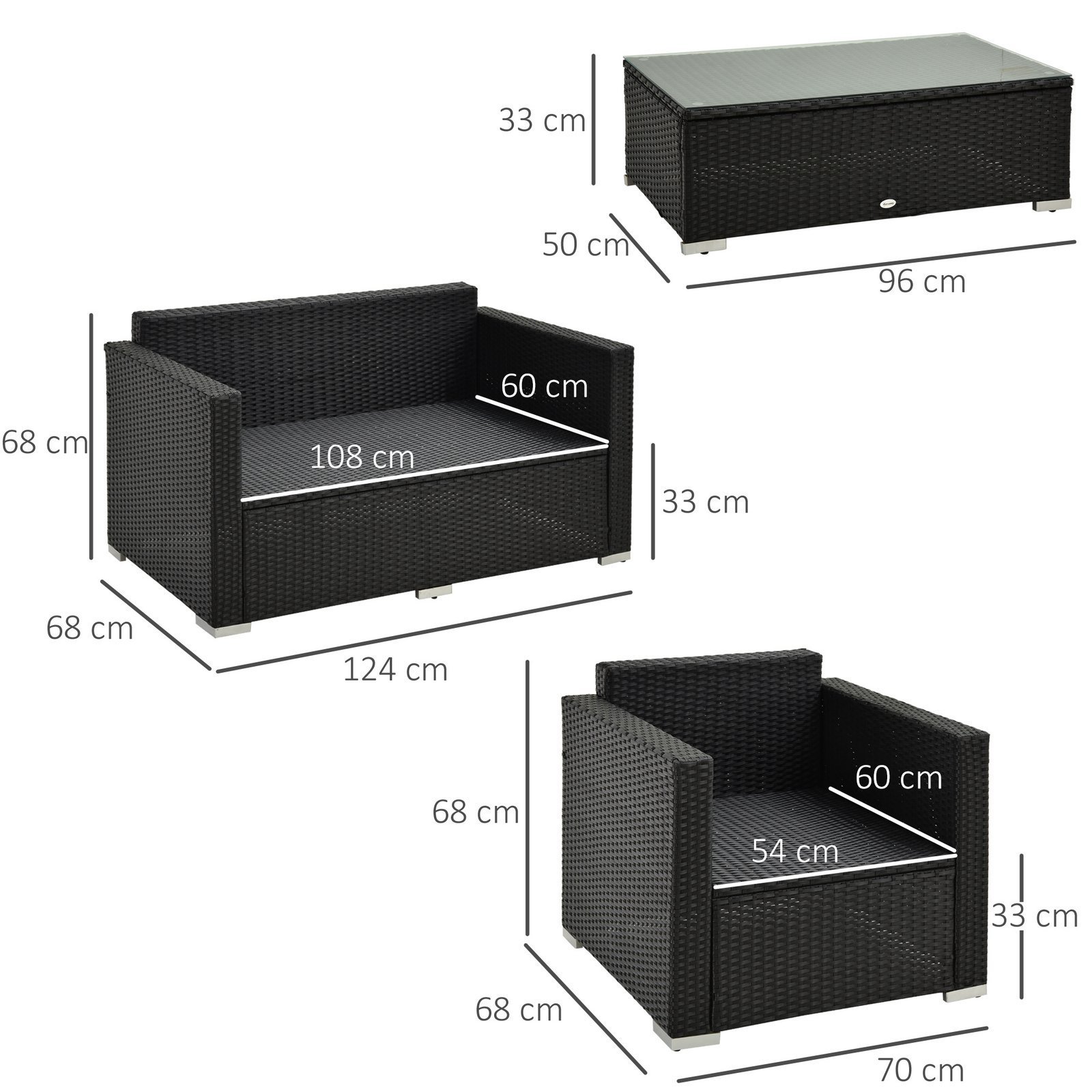 4-Seater Rattan Sofa Set Garden Rattan Furniture Wicker Steel Chair Seat Furniture Patio Rattan Garden Sofa Black - Image 2